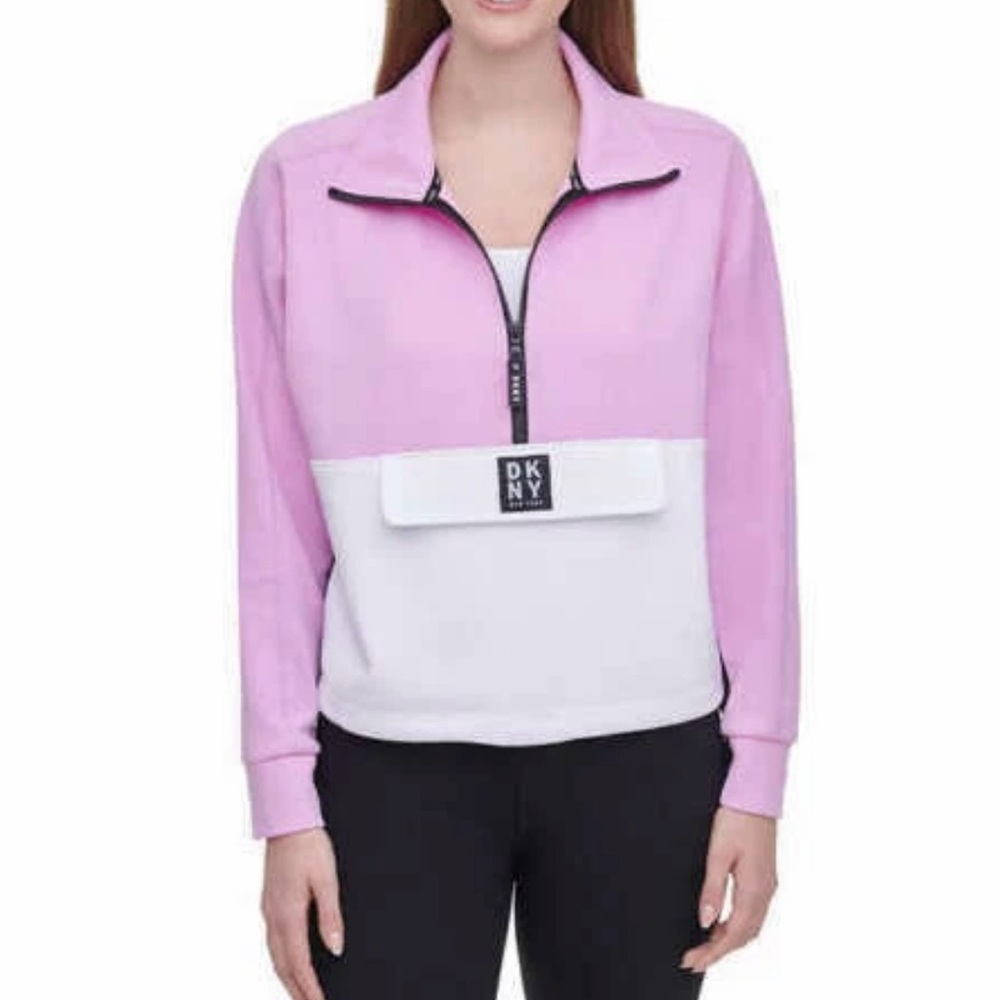 DKNY Sport 1/2 Zip Pullover Sport Jacket Woman’s size L Pocket Rosebud athletic